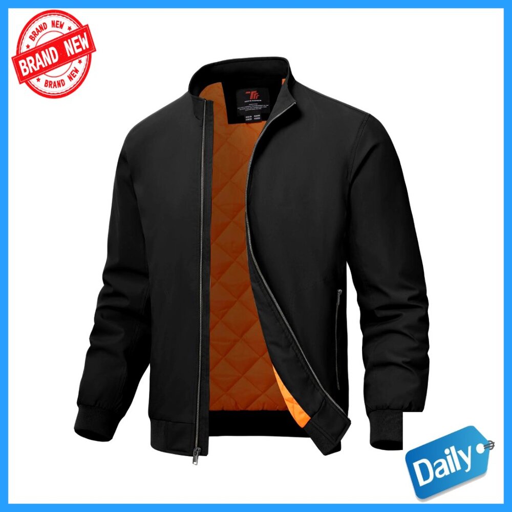 Men's Quilted Bomber Jacket Lightweight Windproof Water Resistant Casual Active - Picture 1 of 7